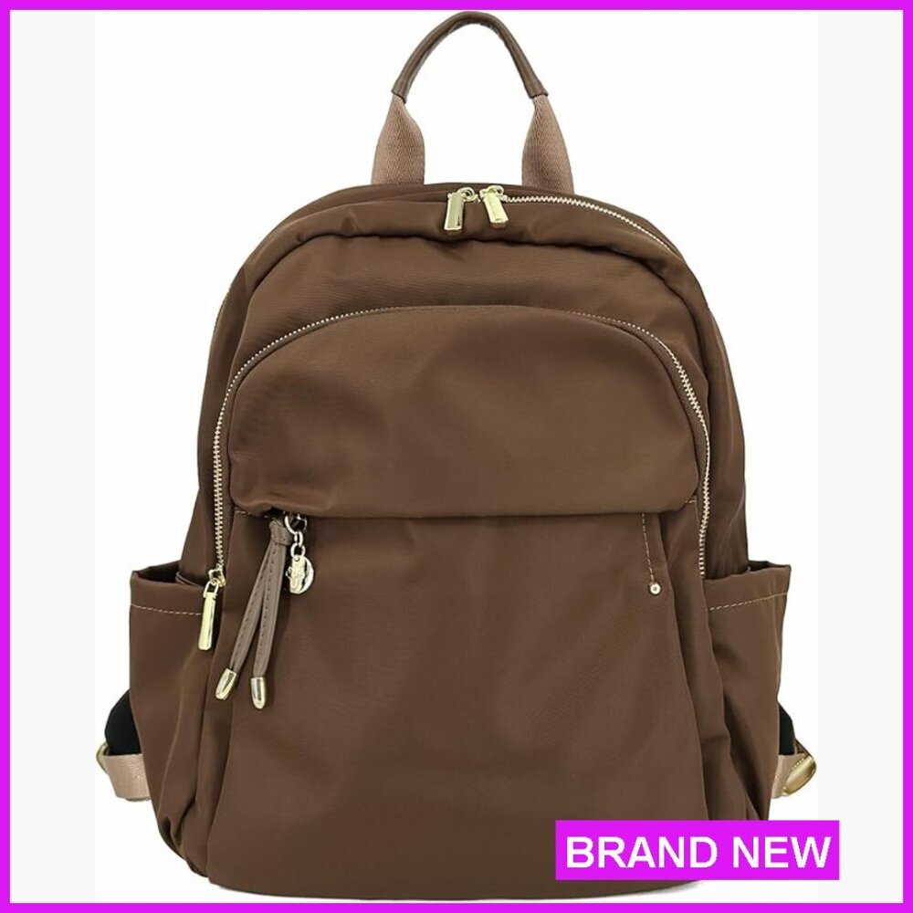 Gold Hardware Nylon Backpack Daypack Lightweight Water-Resistant Rucksack